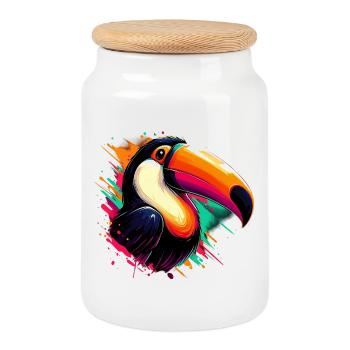 Toucan - Cookie Jar with Wooden Lid - white - Front