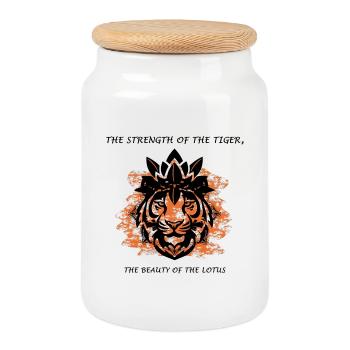 Tiger Lotus Indien - Keksdose mit Holzdeckel - Weiß - Vorne