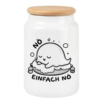 Kawaii Geist auf Kissen - Nö Einfach Nö - Keksdose mit Holzdeckel - Weiß - Vorne