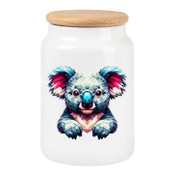 Polygonal Koala - Boîte à biscuits avec couvercle en bois - blanc - Devant