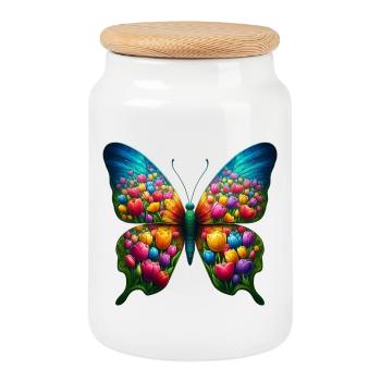 Tulipe papillon tulipe Hollande - Boîte à biscuits avec couvercle en bois - blanc - Devant