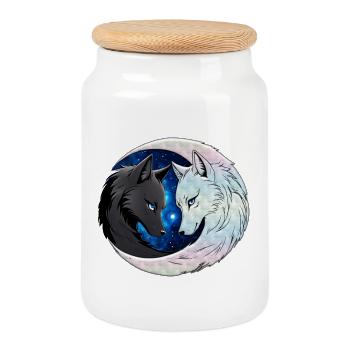 Deux têtes de loup majestueuses - Boîte à biscuits avec couvercle en bois - blanc - Devant