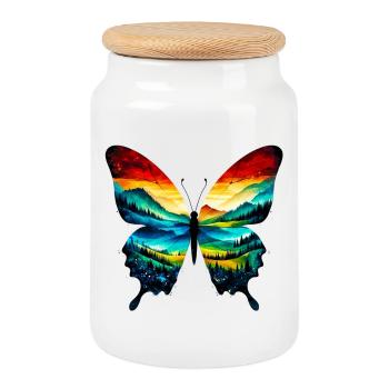 Papillon - Boîte à biscuits avec couvercle en bois - blanc - Devant