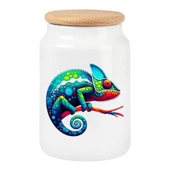 Caméléon - Boîte à biscuits avec couvercle en bois - blanc - Devant