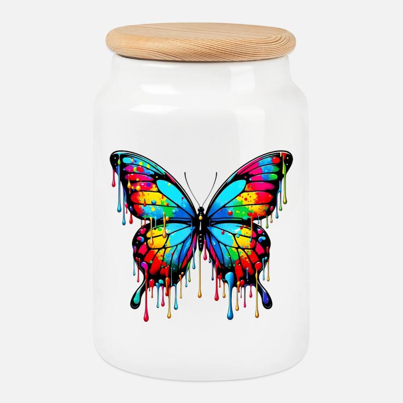 Schmetterling - Keksdose mit Holzdeckel - Weiß