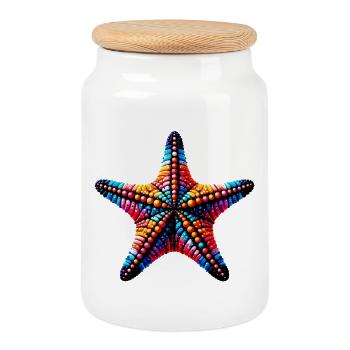 Starfish - Cookie Jar with Wooden Lid - white - Front