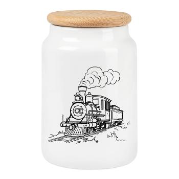 Railway Drawing - Cookie Jar with Wooden Lid - white - Front