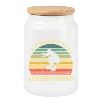 Skateboard Skater - Cookie Jar with Wooden Lid - white - Front