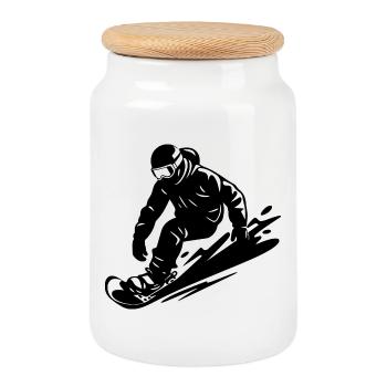 Snowboarder - Keksdose mit Holzdeckel - Weiß - Vorne