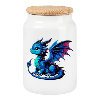 Drache - Keksdose mit Holzdeckel - Weiß - Vorne