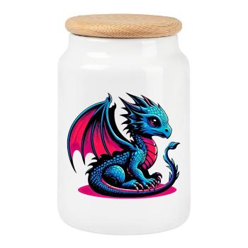 Dragon - Cookie Jar with Wooden Lid - white - Front