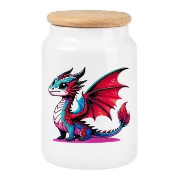 Dragon - Boîte à biscuits avec couvercle en bois - blanc - Devant
