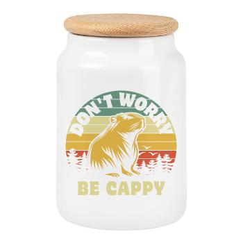 Don't worry be Cappy - Capybara - Keksdose mit Holzdeckel - Weiß - Vorne