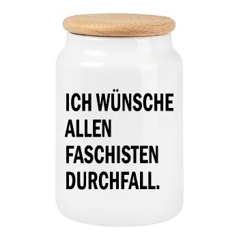 Ich wünsche allen Faschisten Durchfall - Keksdose mit Holzdeckel - Weiß - Vorne