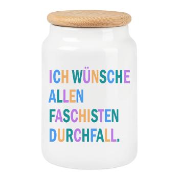 Ich wünsche allen Faschisten Durchfall Motiv - Keksdose mit Holzdeckel - Weiß - Vorne