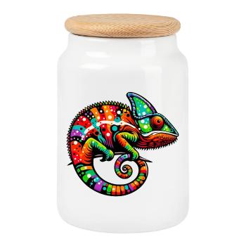 Caméléon - Boîte à biscuits avec couvercle en bois - blanc - Devant