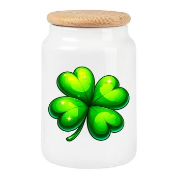 Four-leaf clover - Cookie Jar with Wooden Lid - white - Front