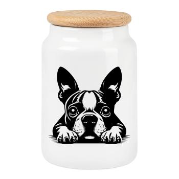 Tête de Boston Terrier avec pattes - Boîte à biscuits avec couvercle en bois - blanc - Devant