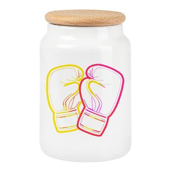 Dessin de gants de boxe - Boîte à biscuits avec couvercle en bois - blanc - Devant