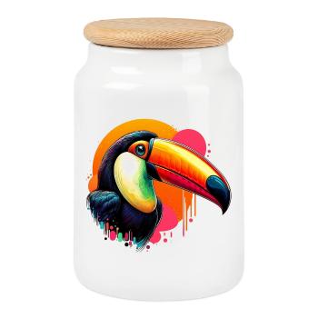 Toucan - Cookie Jar with Wooden Lid - white - Front