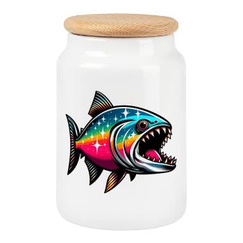 Piranha - Boîte à biscuits avec couvercle en bois - blanc - Devant