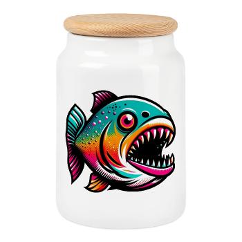 Piranha - Boîte à biscuits avec couvercle en bois - blanc - Devant
