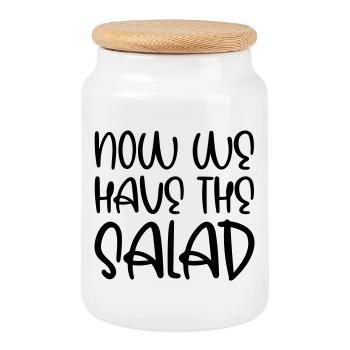 Maintenant, nous avons la salade - Boîte à biscuits avec couvercle en bois - blanc - Devant