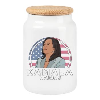 Politics Kamala Harris - Cookie Jar with Wooden Lid - white - Front