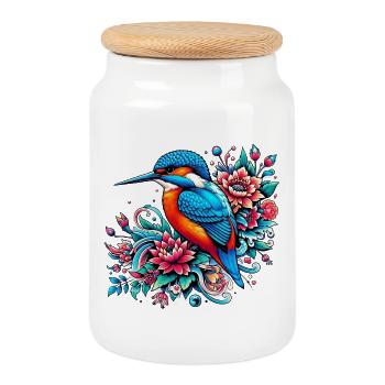 Martin-pêcheur - Boîte à biscuits avec couvercle en bois - blanc - Devant