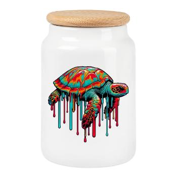 Tortue - Boîte à biscuits avec couvercle en bois - blanc - Devant