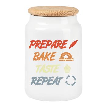 Prepare Bake Taste Repeat - Cookie Jar with Wooden Lid - white - Front