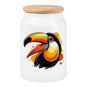Toucan - Cookie Jar with Wooden Lid - white - Front