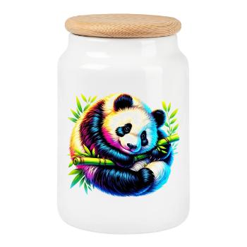 Panda - Cookie Jar with Wooden Lid - white - Front