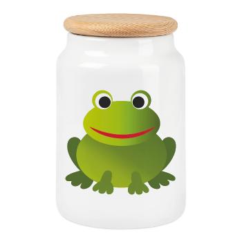 Lustiger Grüner Frosch - personalisierbar - Keksdose mit Holzdeckel - Weiß - Vorne
