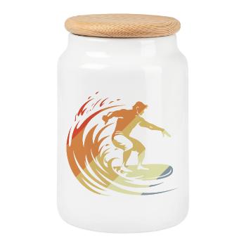Retro Surfer - Cookie Jar with Wooden Lid - white - Front