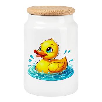 Ente Ente Ente Ente Ente - Keksdose mit Holzdeckel - Weiß - Vorne