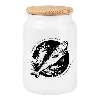 Poisson - Boîte à biscuits avec couvercle en bois - blanc - Devant