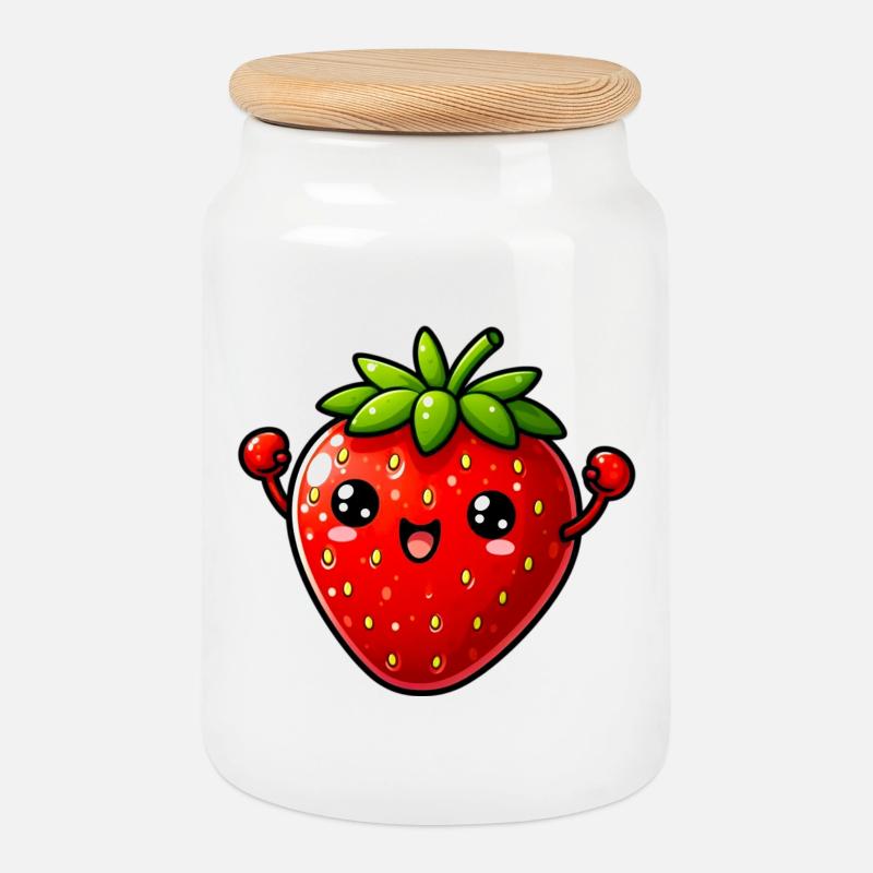 Erdbeeren Erdbeeren - Keksdose mit Holzdeckel - Weiß