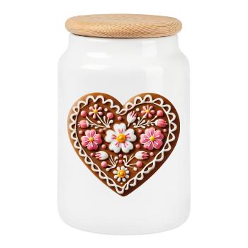 Cœur en pain d’épices : Tradition sucrée et amour combinés - Boîte à biscuits avec couvercle en bois - blanc - Devant