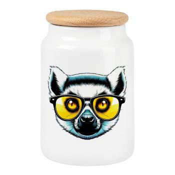 Lemur mit Sonnenbrille - Keksdose mit Holzdeckel - Weiß - Vorne