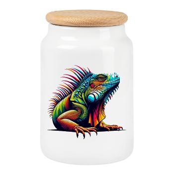 Iguana - Cookie Jar with Wooden Lid - white - Front