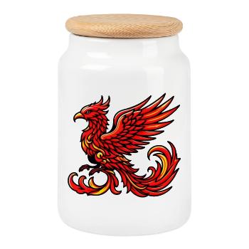 Phénix rouge - Boîte à biscuits avec couvercle en bois - blanc - Devant