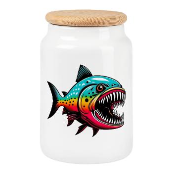 Piranha - Boîte à biscuits avec couvercle en bois - blanc - Devant