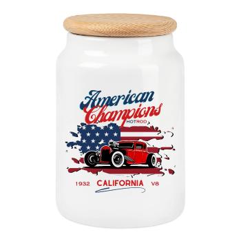 hot rod / hot rods - Cookie Jar with Wooden Lid - white - Front