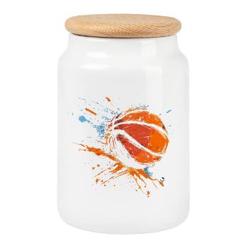Ballon de basket-ball Street Art - Boîte à biscuits avec couvercle en bois - blanc - Devant