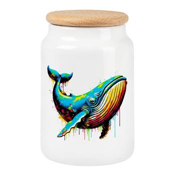 Baleine - Boîte à biscuits avec couvercle en bois - blanc - Devant