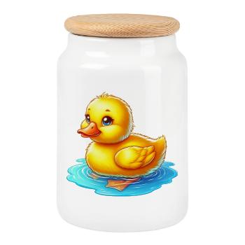 Ente Ente Ente Ente Ente - Keksdose mit Holzdeckel - Weiß - Vorne