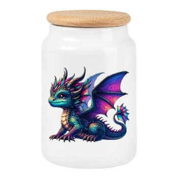 Dragon - Cookie Jar with Wooden Lid - white - Front