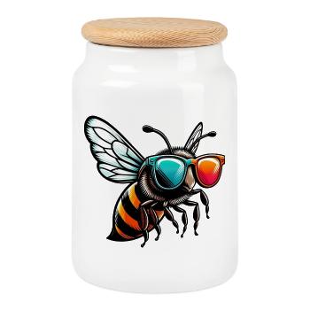 Bee - Cookie Jar with Wooden Lid - white - Front