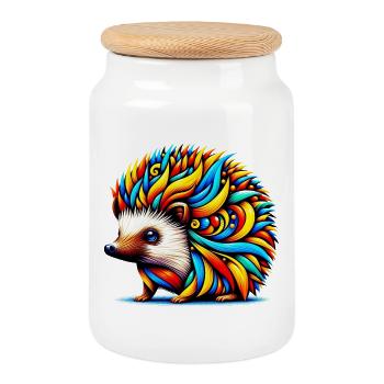 Hedgehog - Cookie Jar with Wooden Lid - white - Front